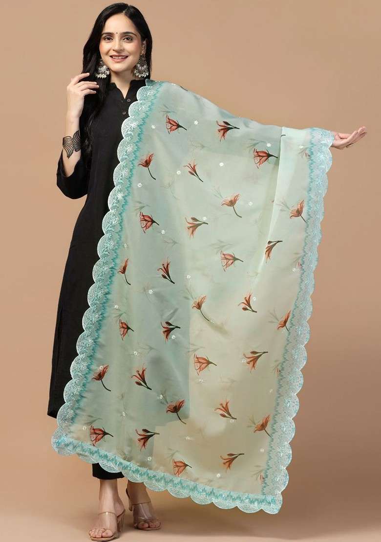 Printed Organza Dupatta With Sequinned - Indya
