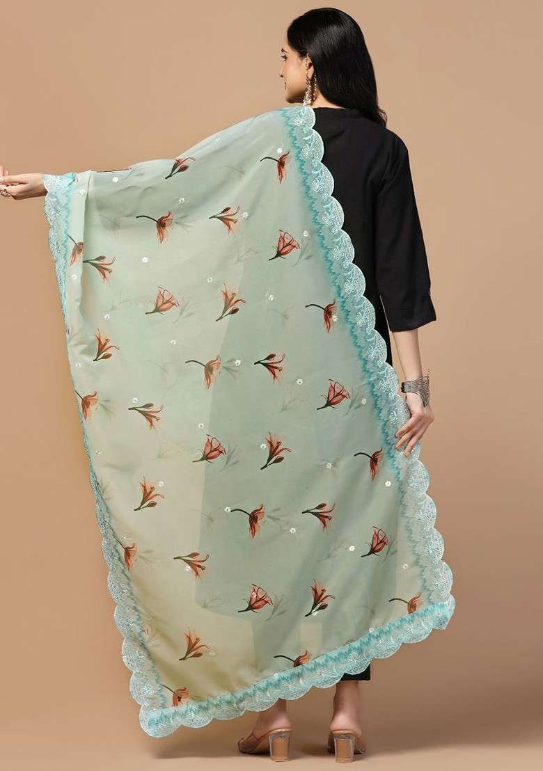 Printed Organza Dupatta With Sequinned - Indya