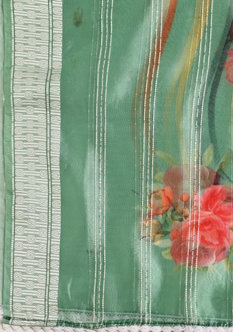 Floral Printed Sequinned Organza Dupatta