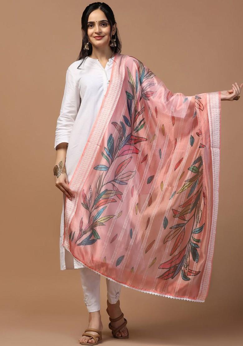 Floral Printed Sequinned Organza Dupatta