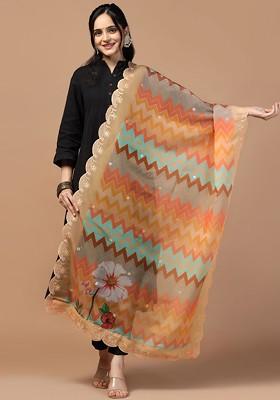 Geometric Printed Sequinned Organza Dupatta