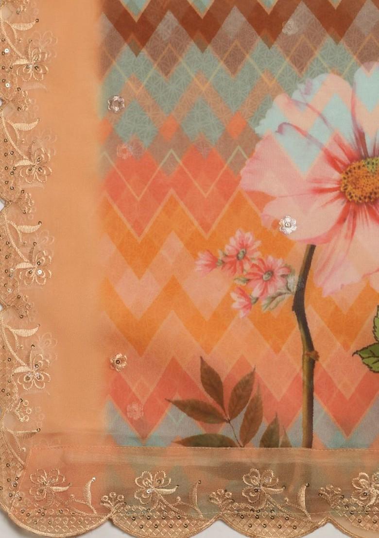 Geometric Printed Sequinned Organza Dupatta