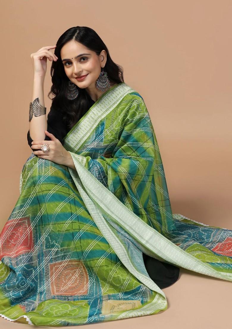 Floral Printed Sequinned Chanderi Cotton Dupatta