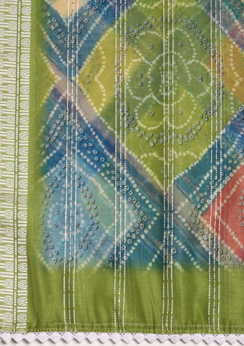Floral Printed Sequinned Chanderi Cotton Dupatta - Indya