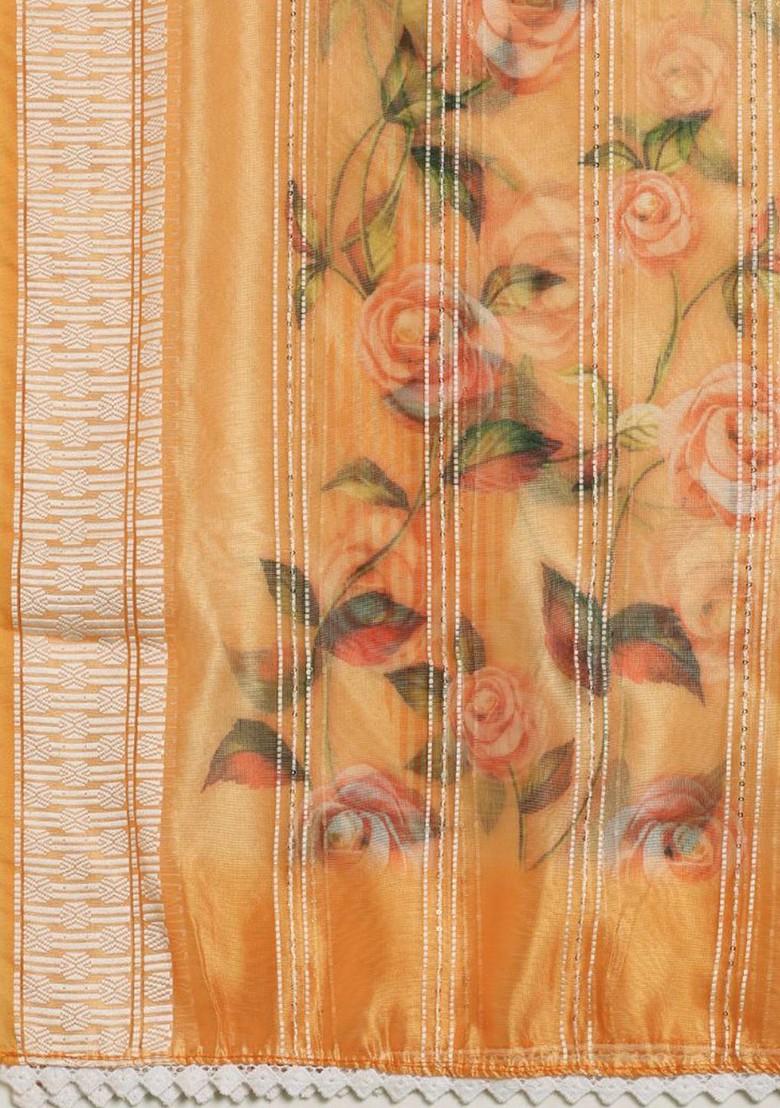 Floral Printed Sequinned Organza Dupatta