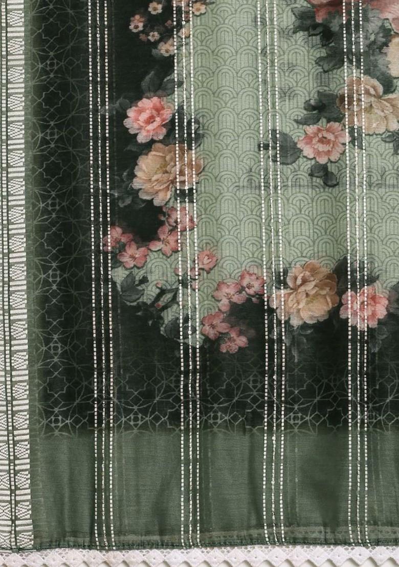 Floral Printed Sequinned Chanderi Cotton Dupatta