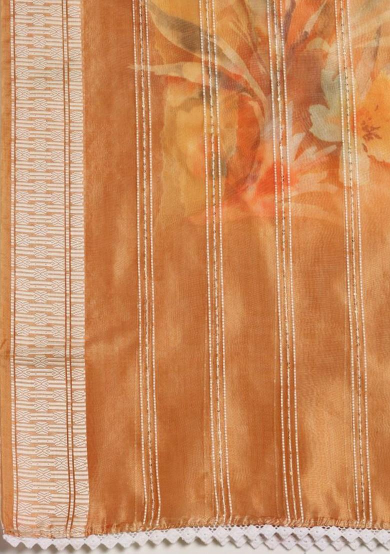 Floral Printed Sequinned Organza Dupatta