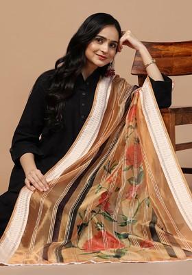 Floral Printed Organza Silk Dupatta