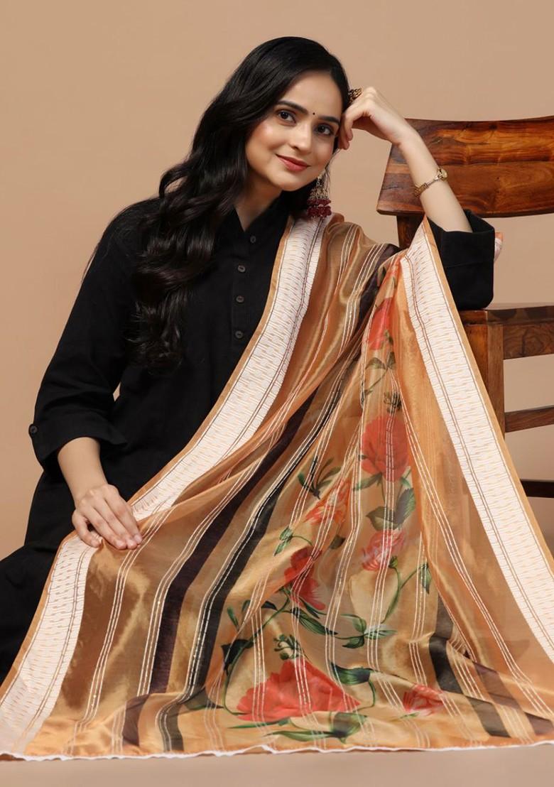 Floral Printed Organza Silk Dupatta