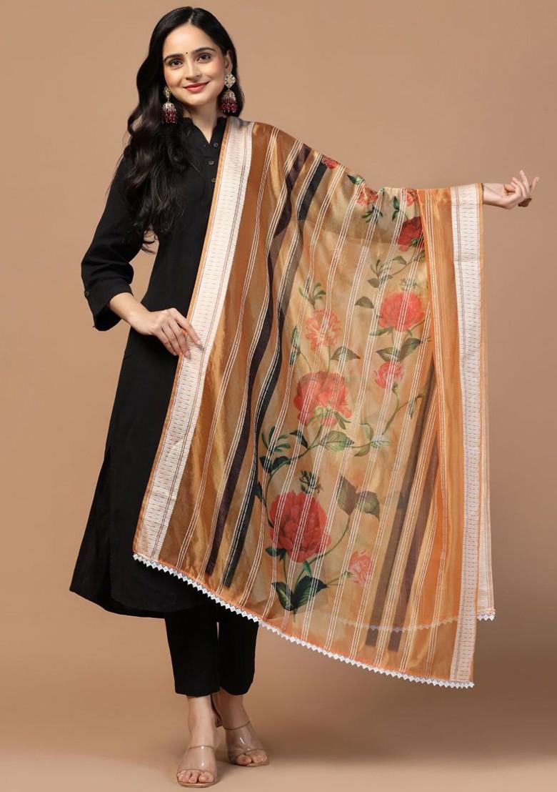 Floral Printed Organza Silk Dupatta
