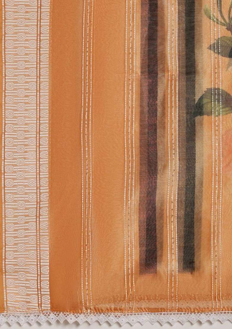 Floral Printed Organza Silk Dupatta - Indya