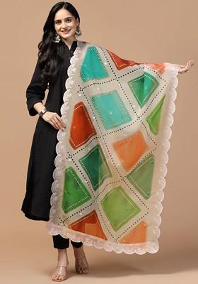 Geometric Printed Organza Silk Dupatta