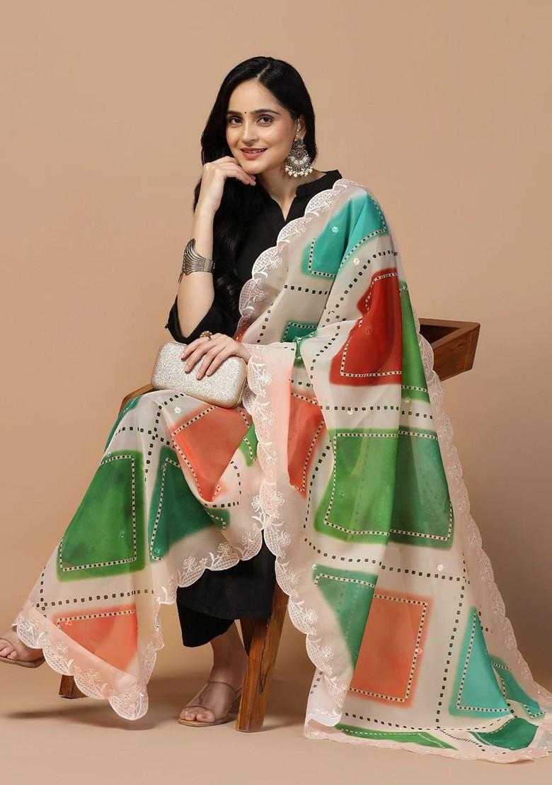 Geometric Printed Organza Silk Dupatta