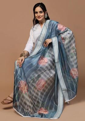 Floral Printed Organza Silk Dupatta