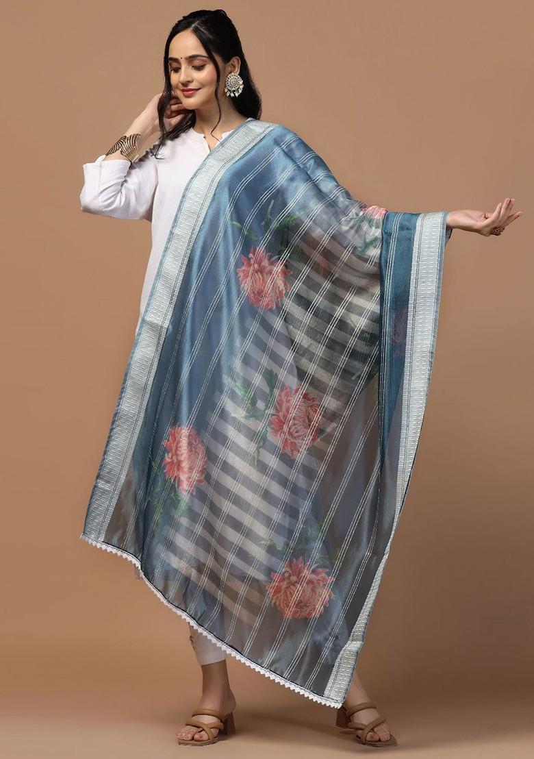 Floral Printed Organza Silk Dupatta