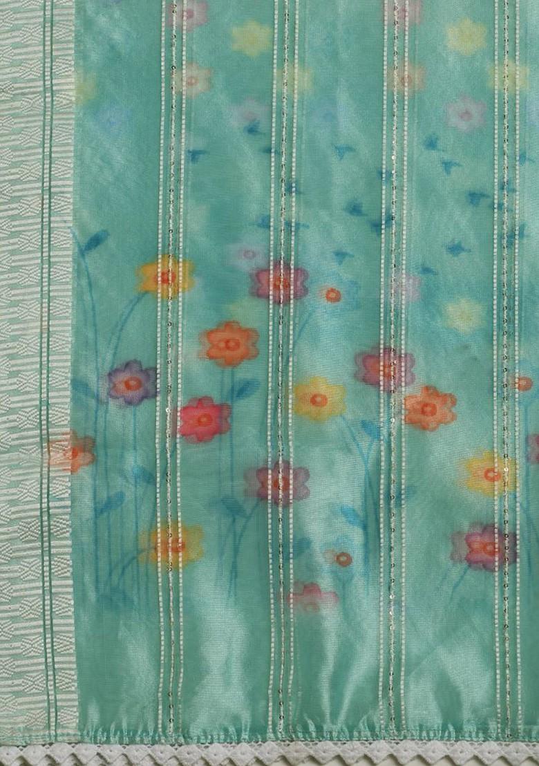 Floral Printed Organza Silk Dupatta
