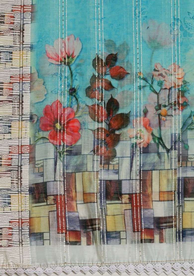 Floral Printed Cotton Chanderi Dupatta - Indya