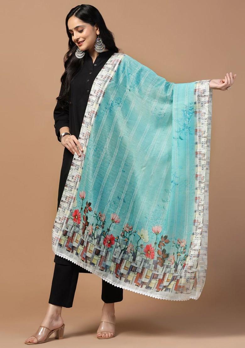 Floral Printed Cotton Chanderi Dupatta