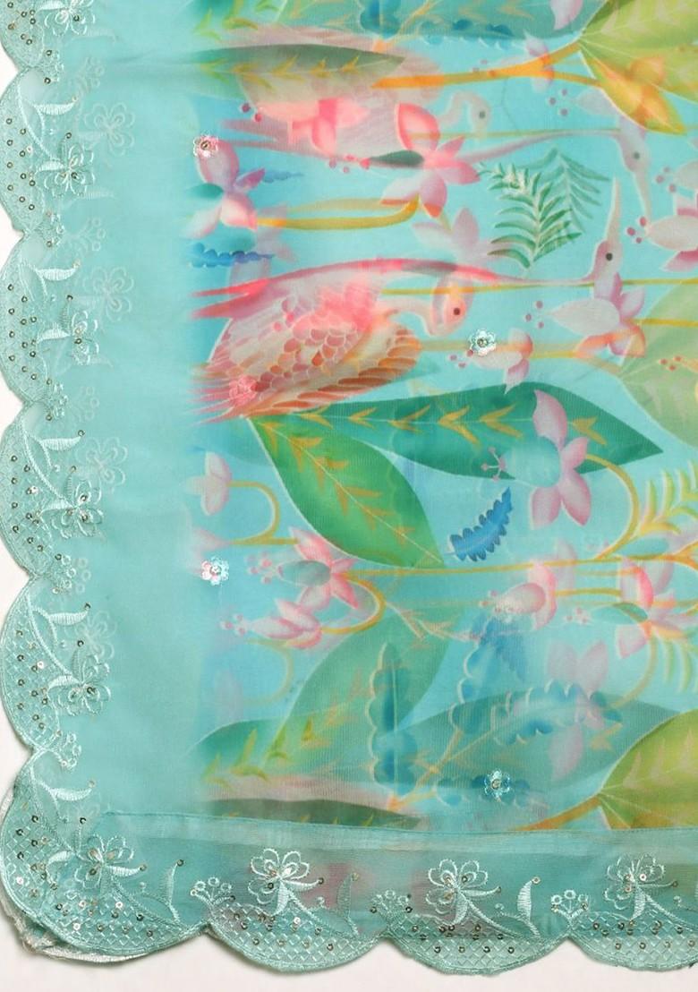 Floral Printed Organza Silk Dupatta