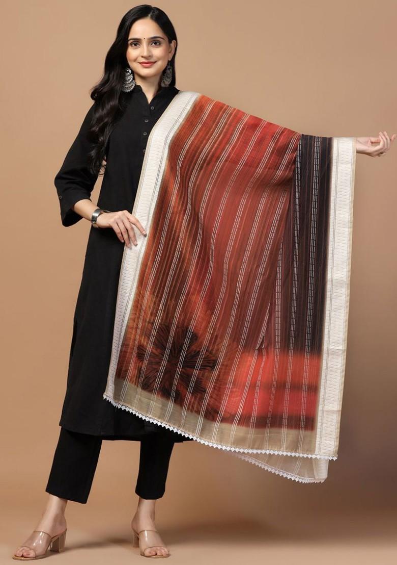Floral Printed Cotton Chanderi Dupatta