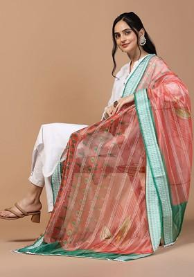 Sequinned Floral Printed Organza Dupatta