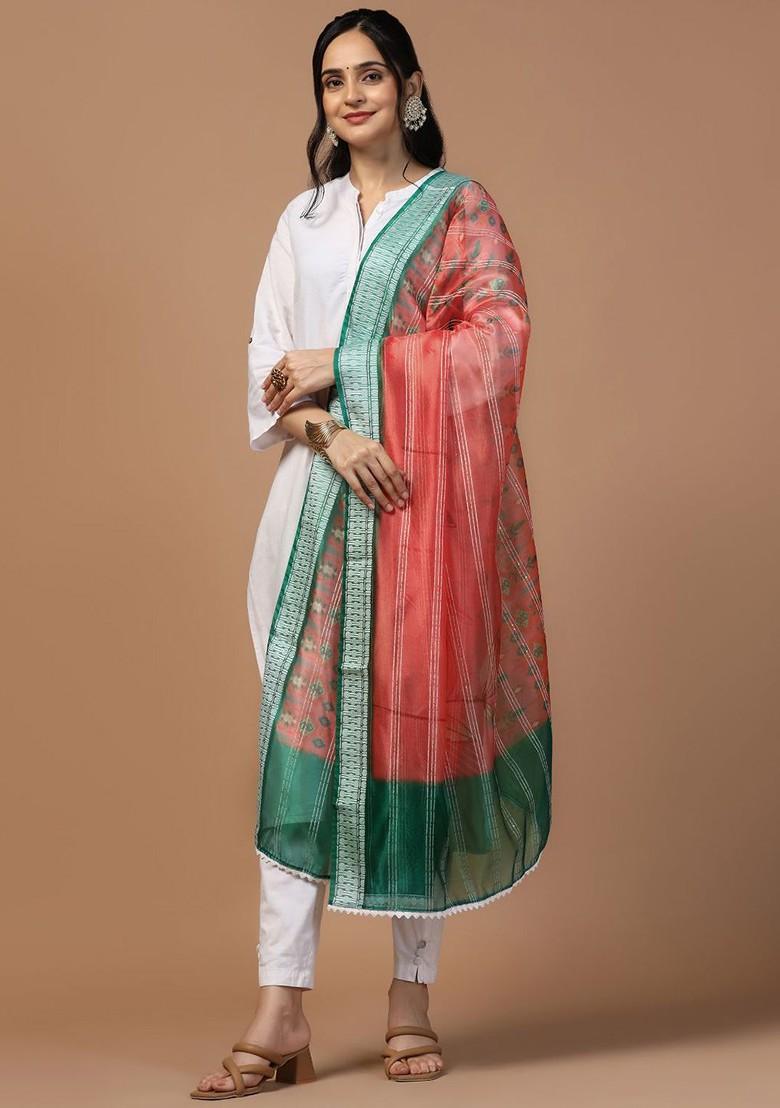 Sequinned Floral Printed Organza Dupatta