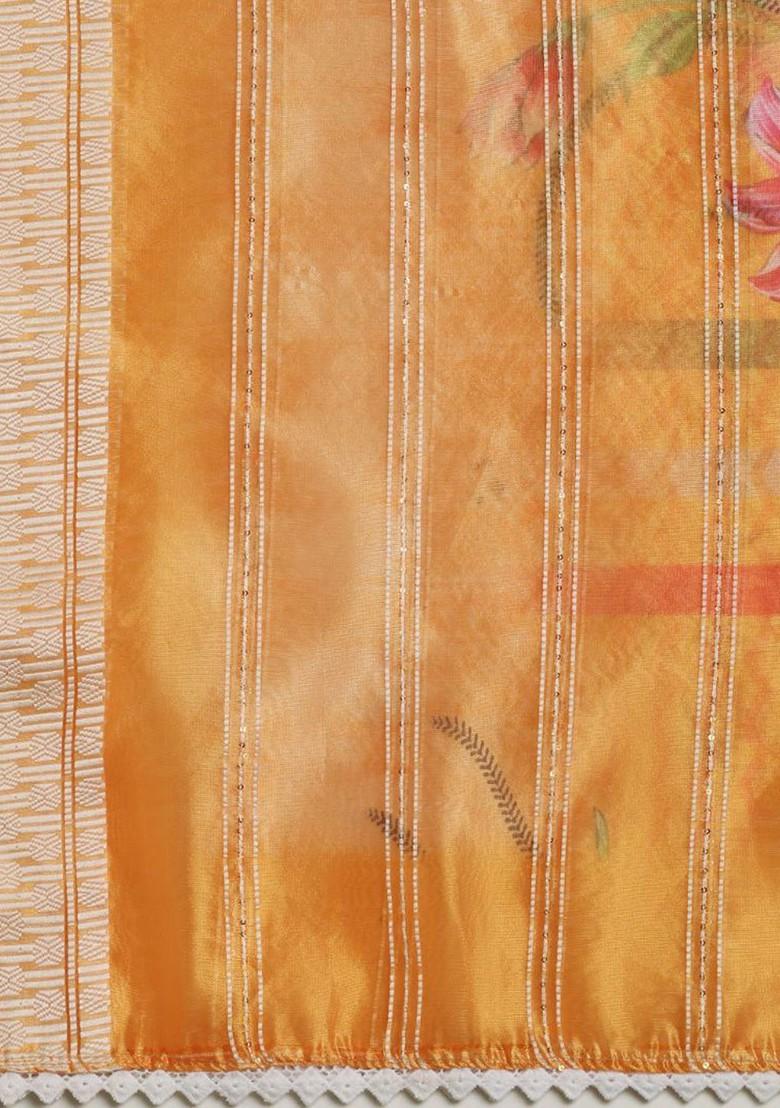 Sequinned Floral Printed Organza Dupatta