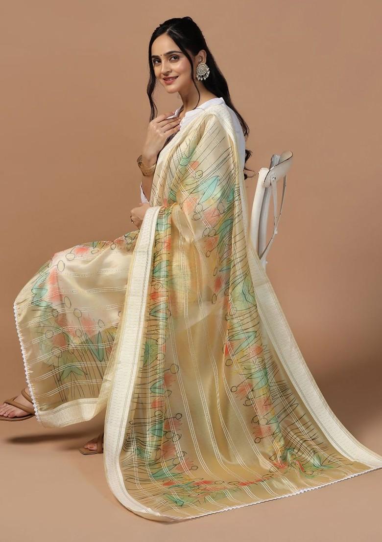 Sequinned Floral Printed Organza Dupatta