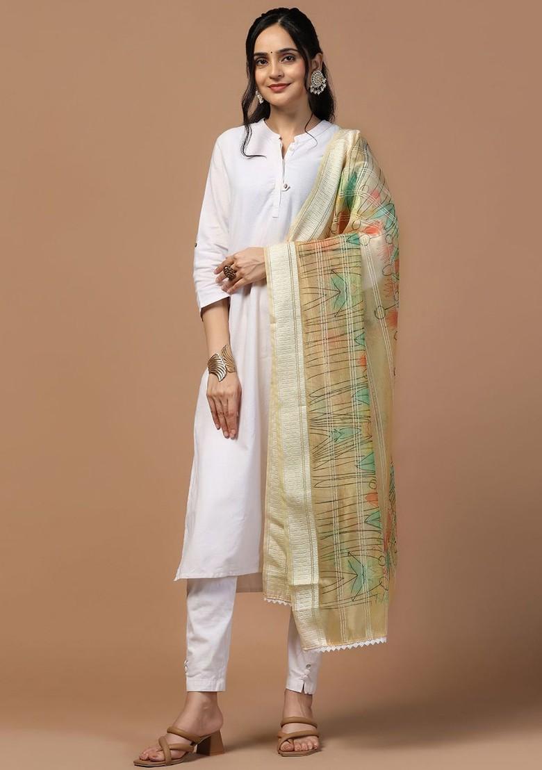 Sequinned Floral Printed Organza Dupatta