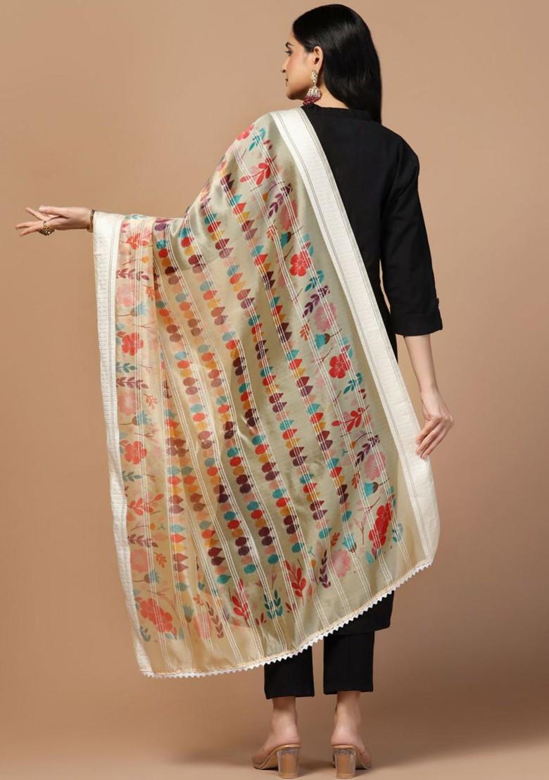 Sequinned Floral Printed Organza Dupatta