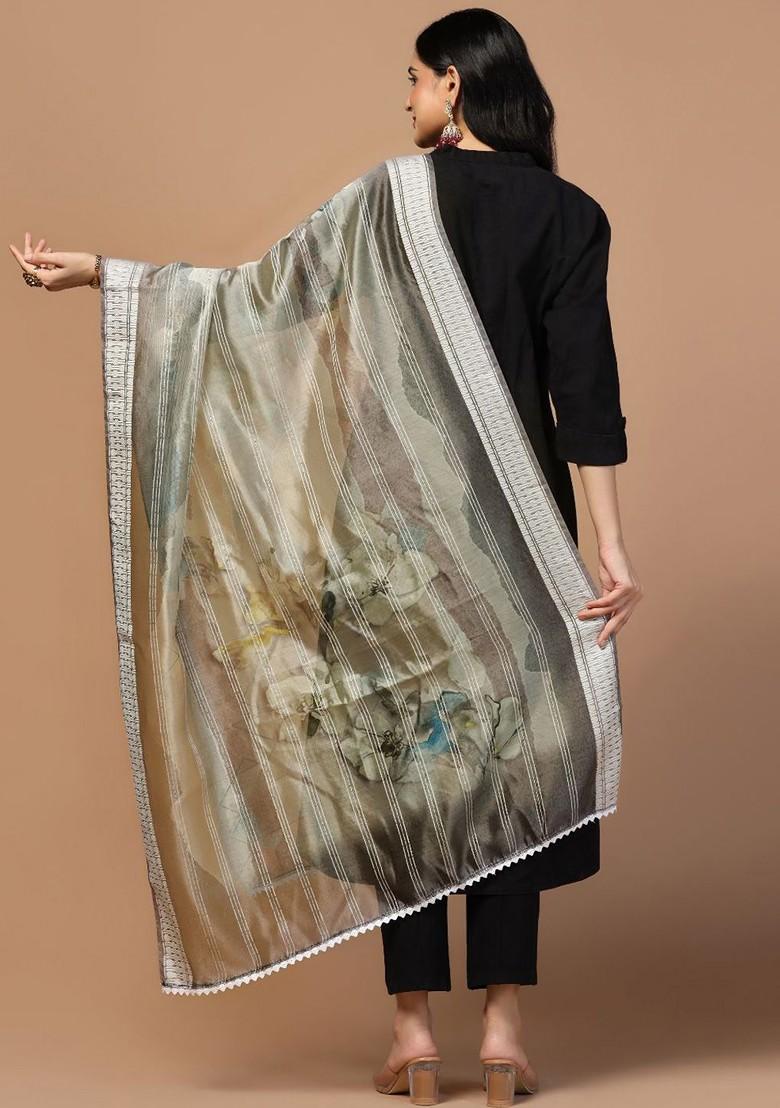 Sequinned Floral Printed Organza Dupatta