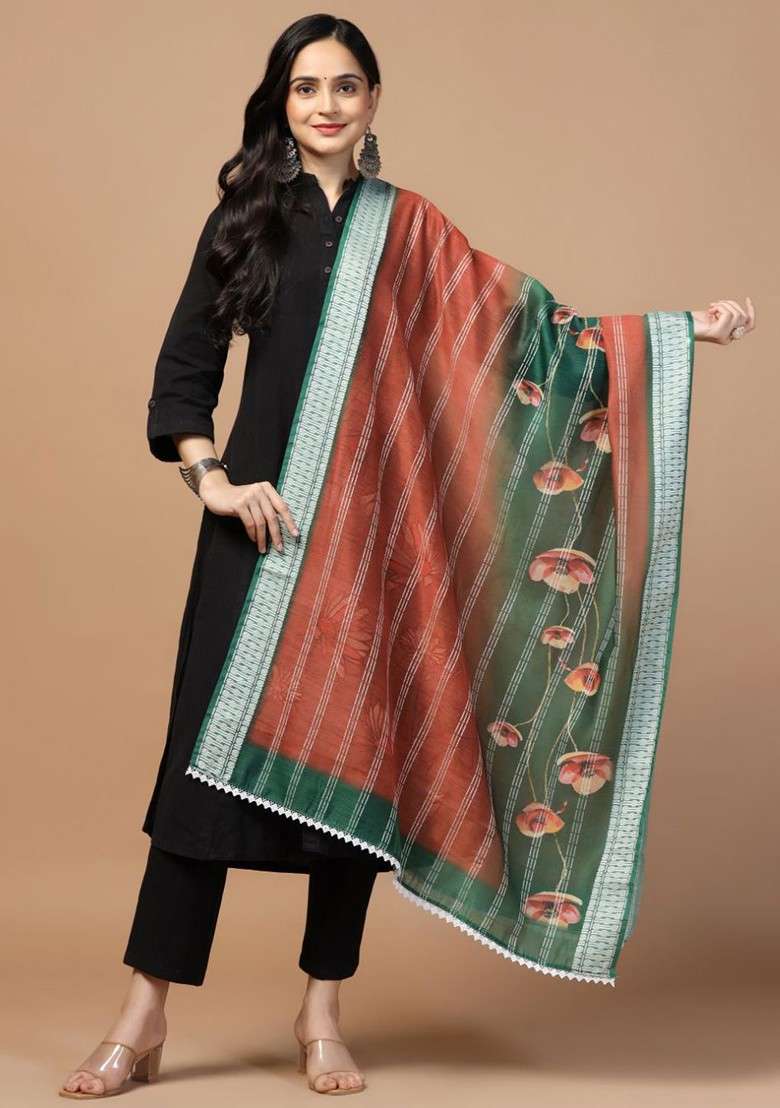Sequinned Floral Printed Dupatta - Indya
