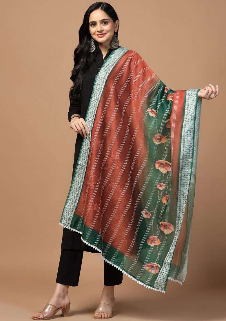 Sequinned Floral Printed Dupatta - Indya