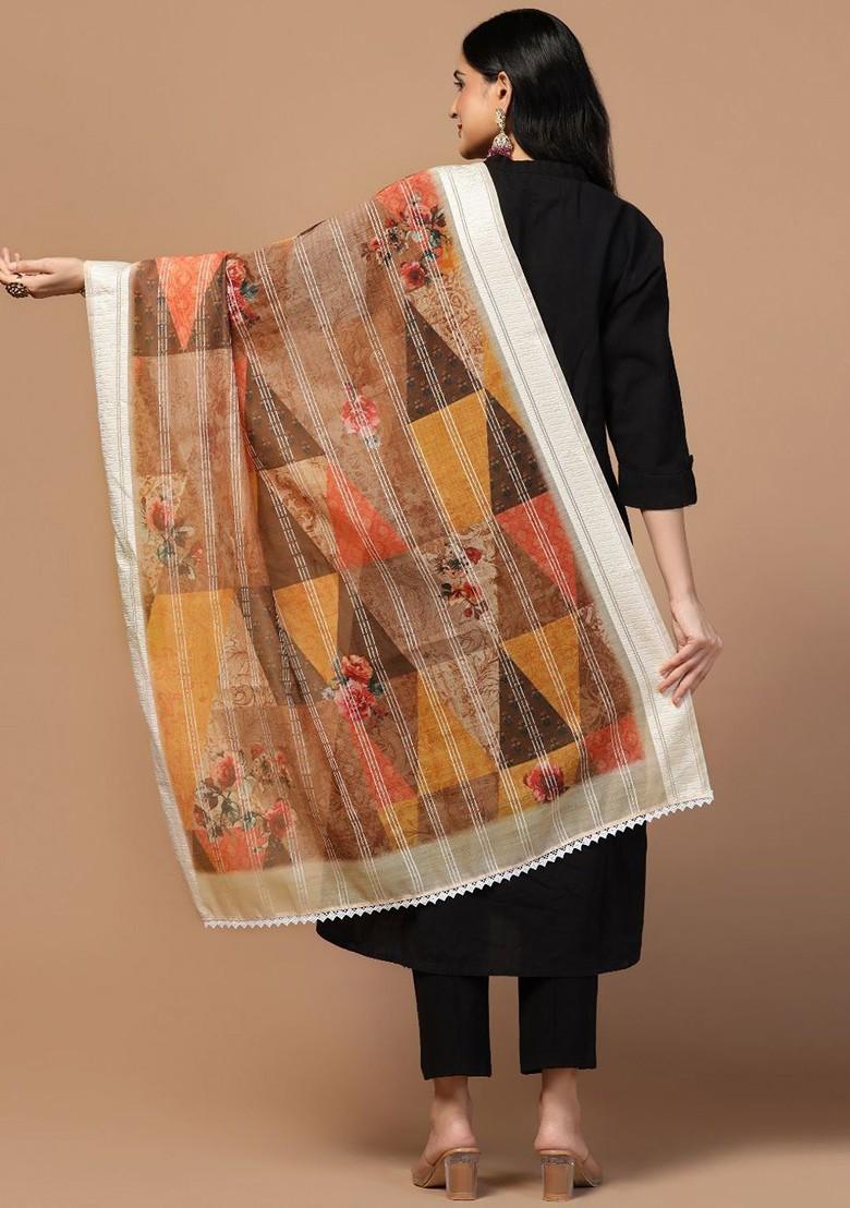 Sequinned Floral Printed Dupatta