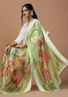 Sequinned Floral Embroidered Organza Dupatta