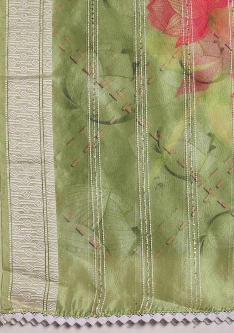 Sequinned Floral Embroidered Organza Dupatta