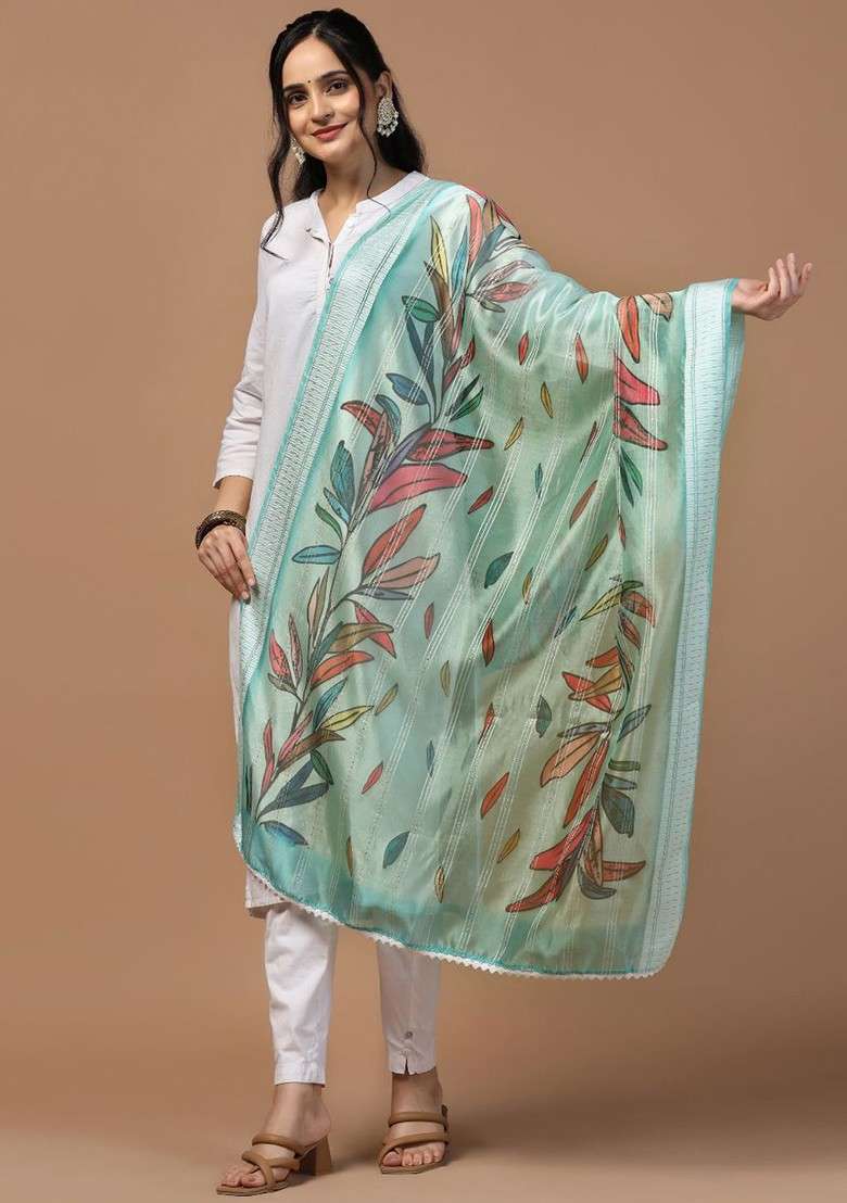 Floral Printed Organza Dupatta - Indya