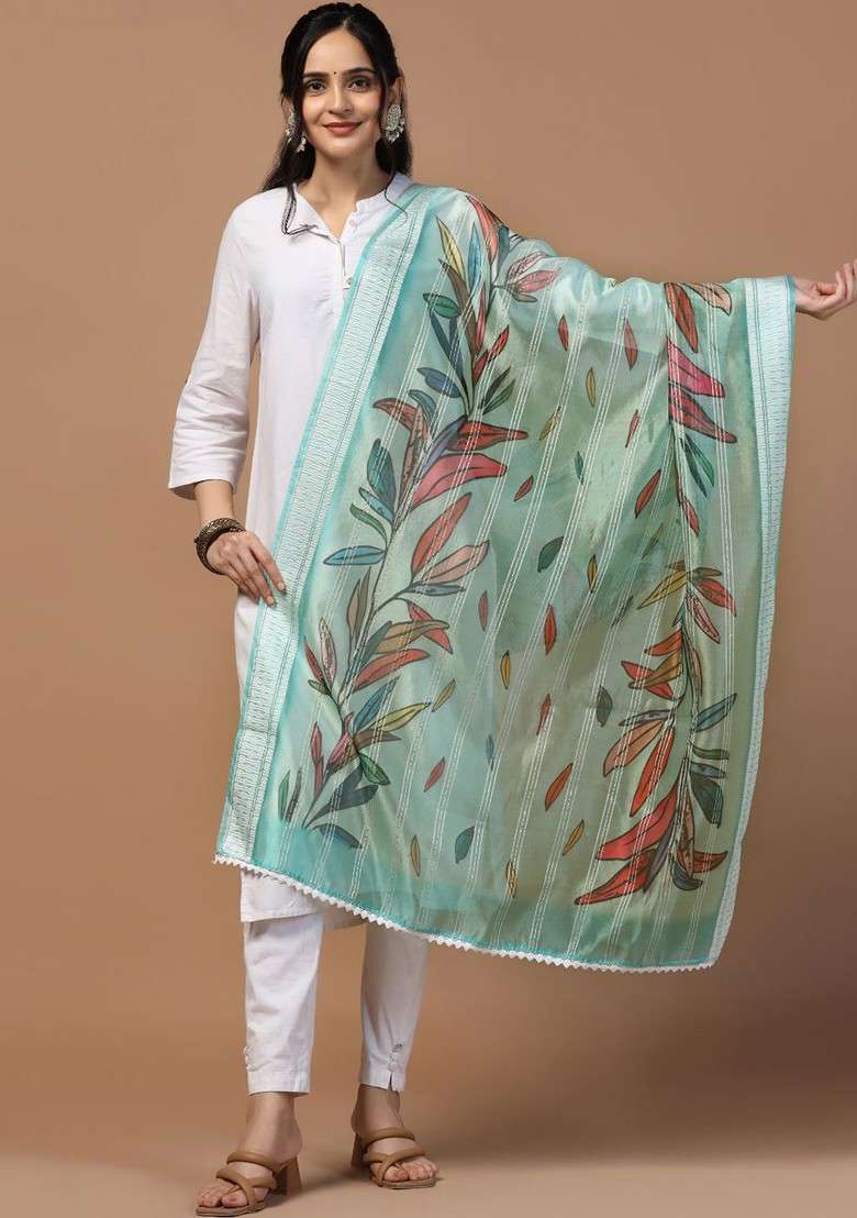 Floral Printed Organza Dupatta - Indya