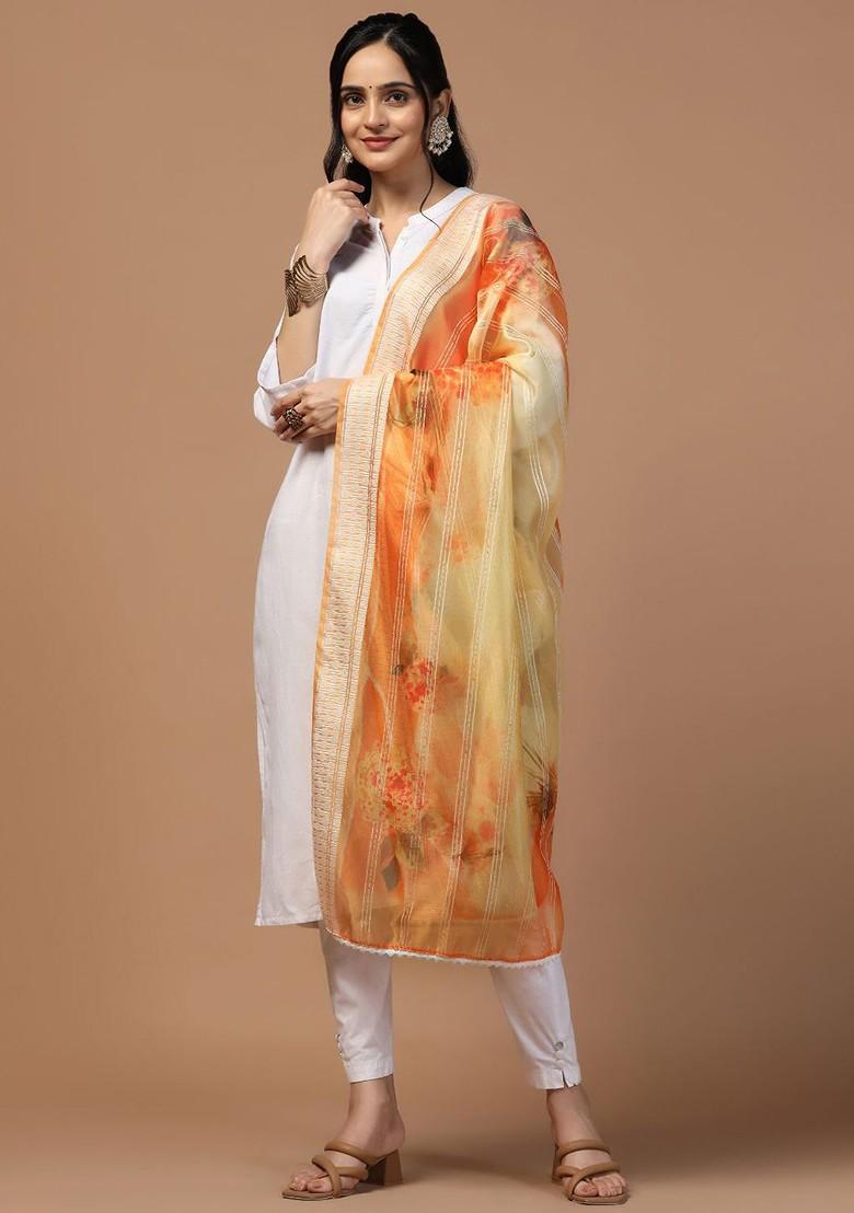 Ethnic Motifs Embroidered Organza Dupatta With Sequinned