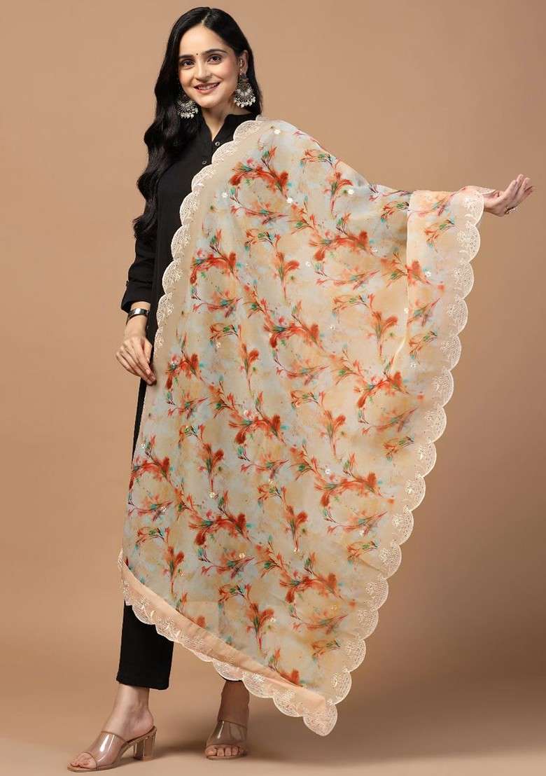 Floral Printed Organza Dupatta - Indya