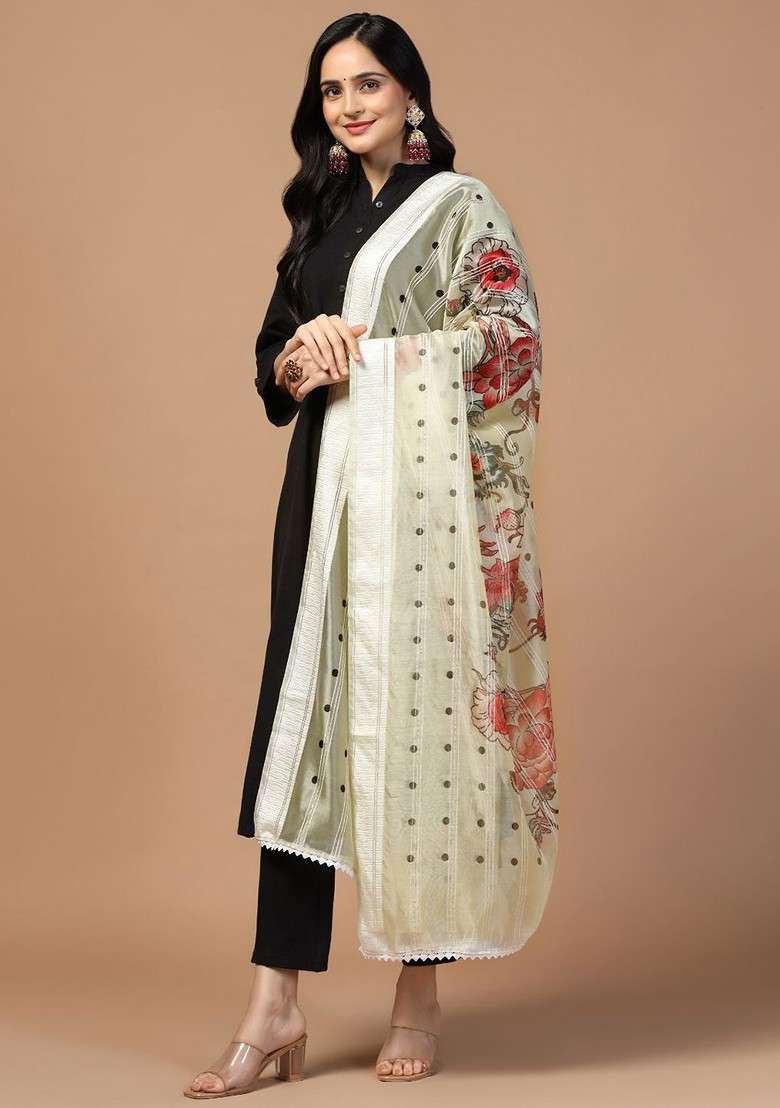 Floral Printed Organza Dupatta - Indya