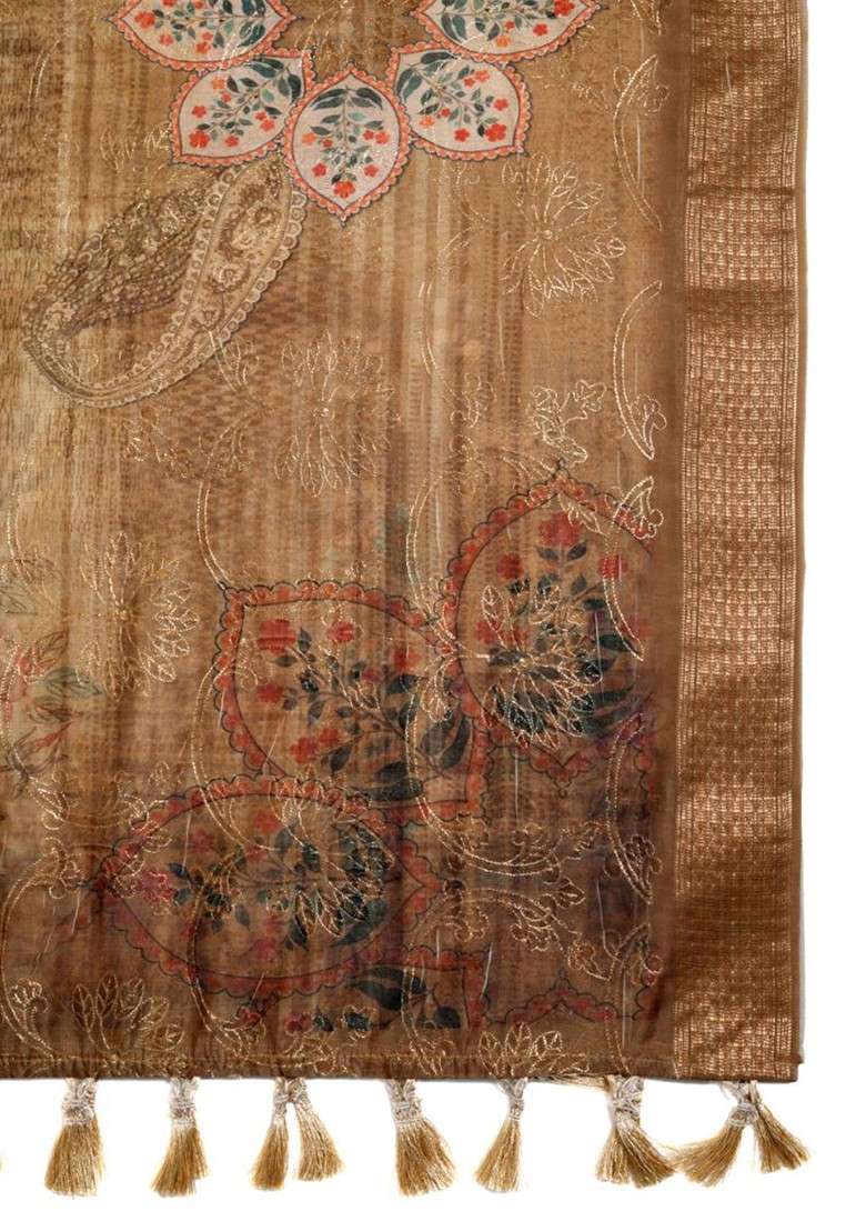 Floral Printed Thread Work Cotton Dupatta - Indya
