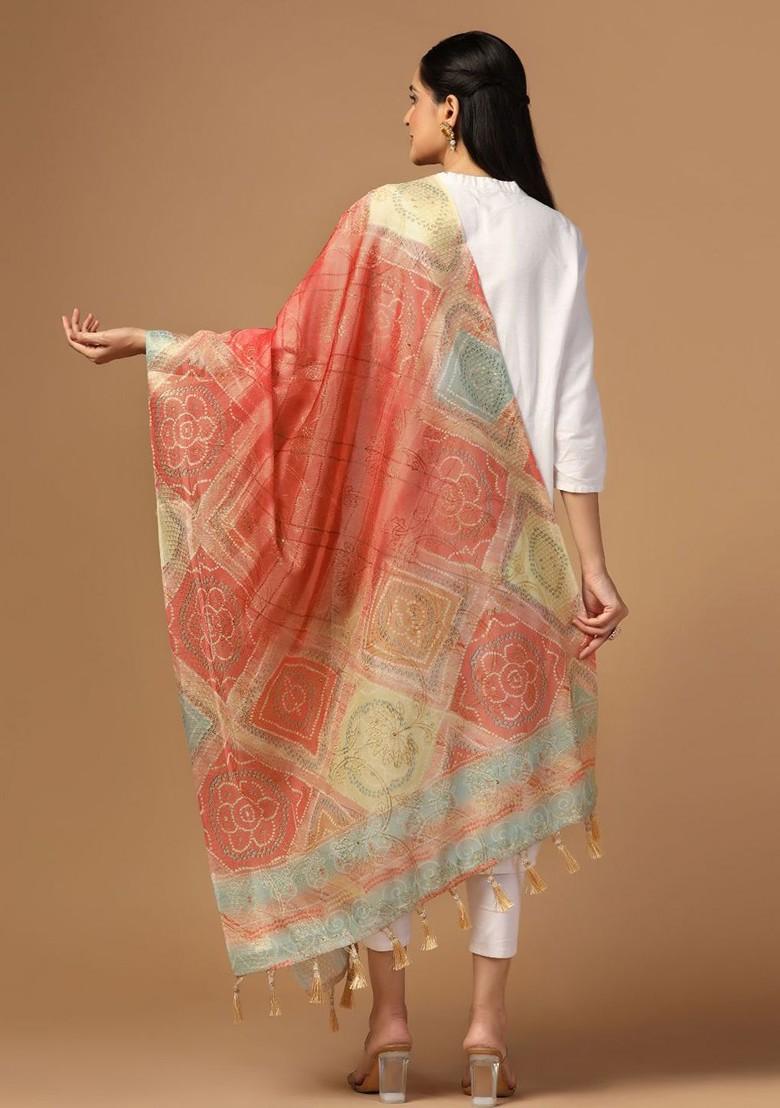 Ethnic Motifs Printed Tasselled Silk Dupatta With Thread Work