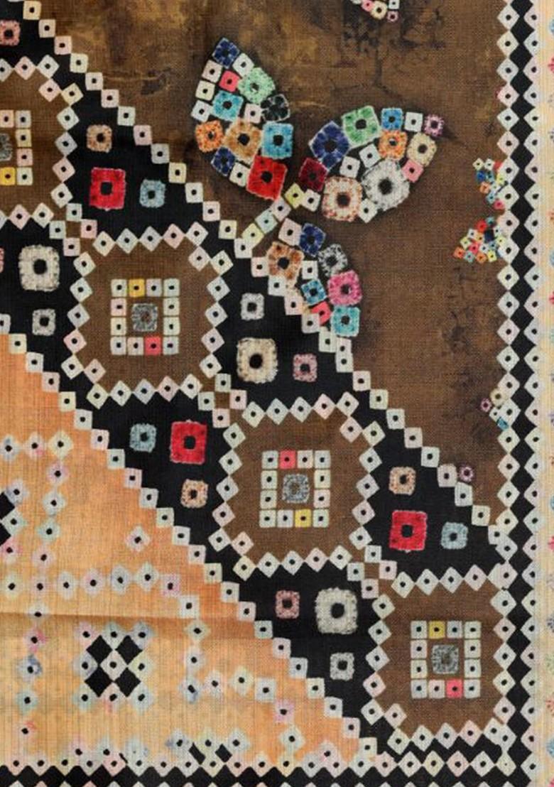 Printed Leheriya Tasselled Silk Dupatta With Thread Work