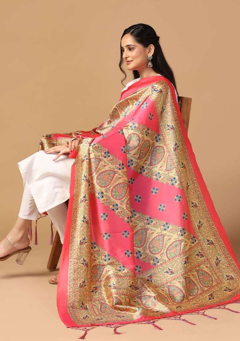 Ethnic Motifs Printed Silk Dupatta - Indya