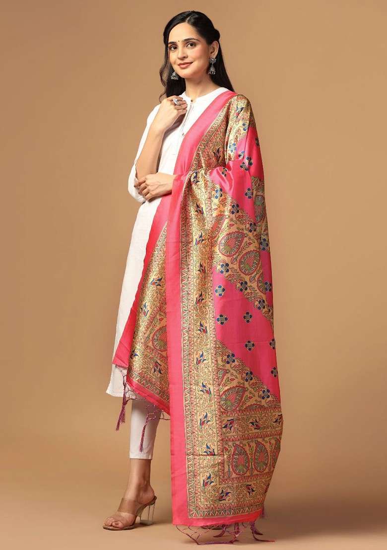 Ethnic Motifs Printed Silk Dupatta - Indya