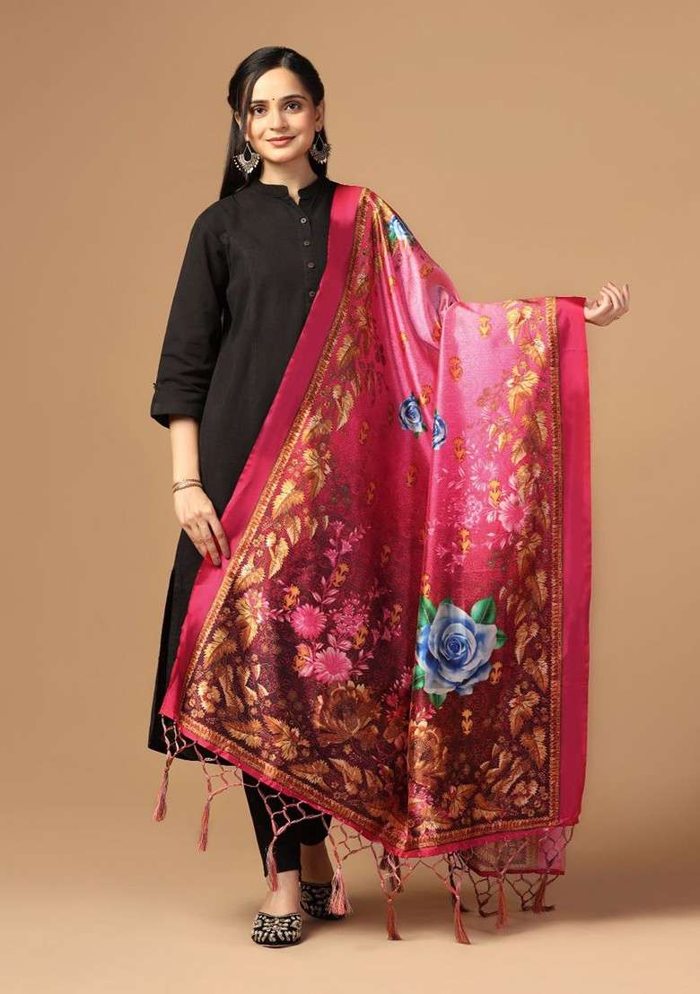 Ethnic Motifs Printed Silk Dupatta - Indya