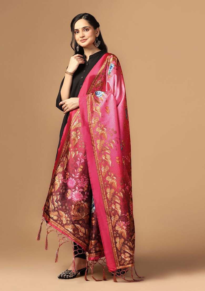 Ethnic Motifs Printed Silk Dupatta - Indya