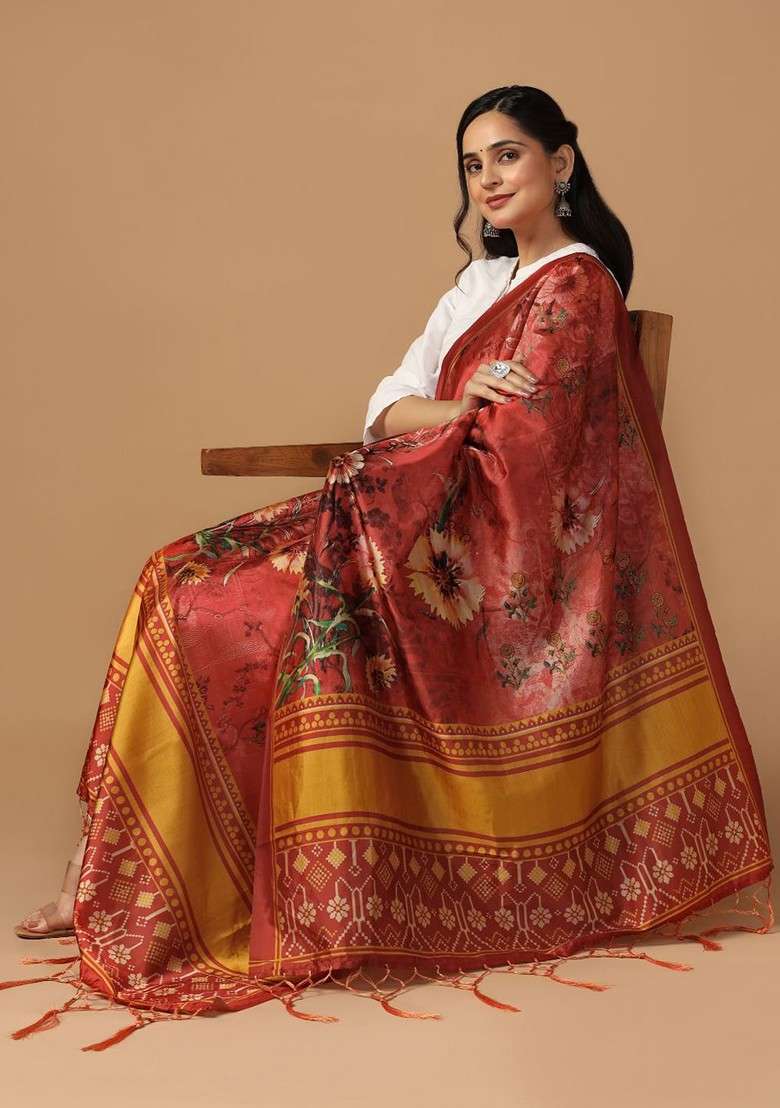 Ethnic Motifs Printed Silk Dupatta - Indya