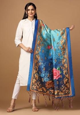 Floral Printed Silk Dupatta